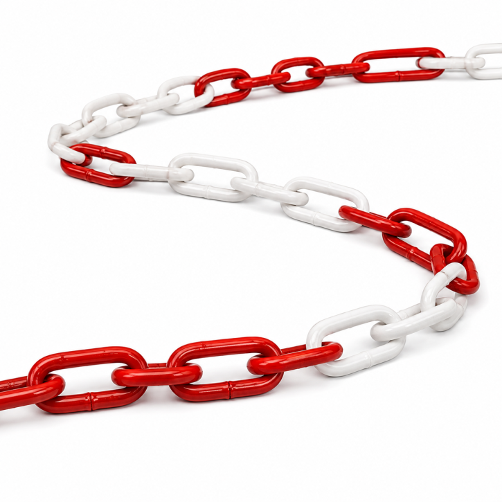 Absperrkette Stahlkette 5685-1 - Metall ROT-WEISS, versch. Gliederstärken Absperrkette Stahlkette 5685-1 - Metall ROT-WEISS, versch. Gliederstärken