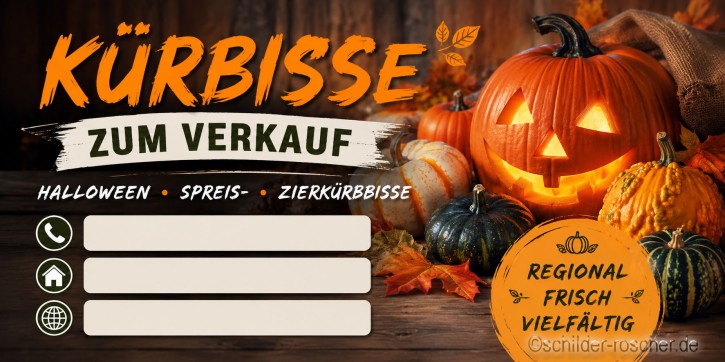 Werbebanner 200 × 100 cm – Standardmotiv | Optional individuell gestaltbar | Kürbisse zu verkaufen