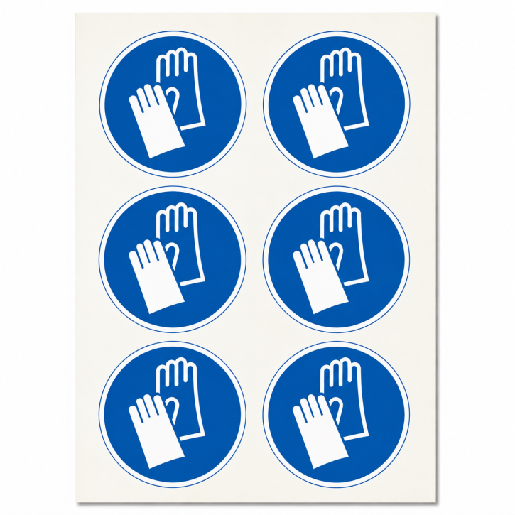 Gebotsschild "Handschutz benutzen" Folienschild Ø 50 mm 6 Stück/Bogen