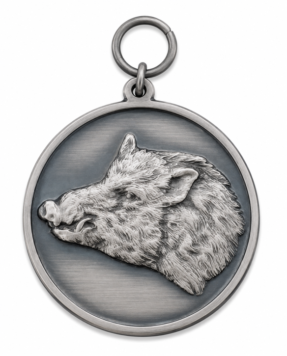 Medaille "Keiler", altsilber mit Öse & Ring Ø 39 mm, 54788-31