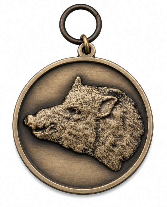 Medaille "Keiler", bronze mit Öse & Ring Ø 39 mm, 54788-41