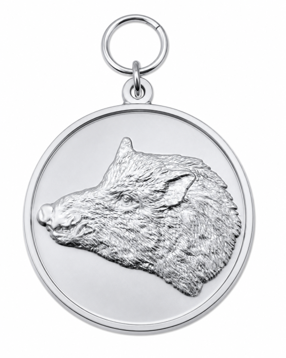 Medaille "Keiler", versilbert mit Öse & Ring Ø 39 mm, 54788-21