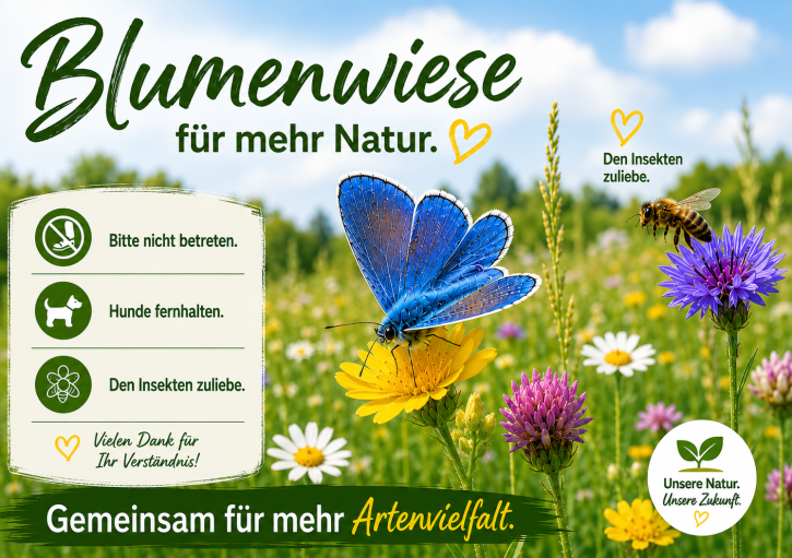 Hinweisschild Blumenwiese – Schutz für Insekten, Aluminium 3 mm, wetterfest 297 x 210 mm / Standard