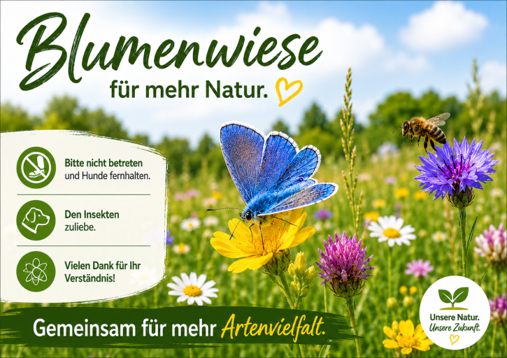 Hinweisschild Blumenwiese – Schutz für Insekten, Aluminium 3 mm, wetterfest 420 x 297 mm / Standard