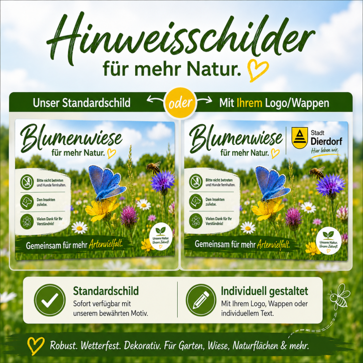 Blumenwiesen Schild individuell | Naturschild mit Logo oder Wappen