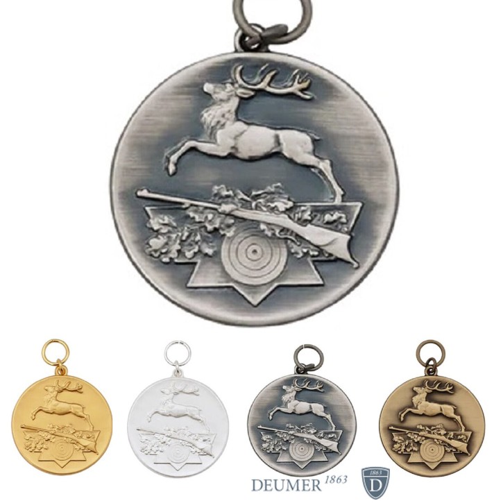 Medaille "Jagen / Springender Hirsch" mit Öse & Ring Ø 39 mm, 12540