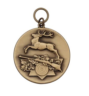 Medaille "Jagen / Springender Hirsch" , bronze mit Öse & Ring Ø 39 mm, 12540-41