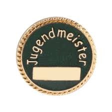 Deumer Schützenabzeichen "Jugendmeister" mit langer Nadel / gold-grün