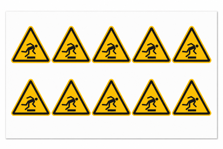 Warnschild "Warnung vor Hindernissen am Boden" SL 50 mm / 10 Stück auf Bogen