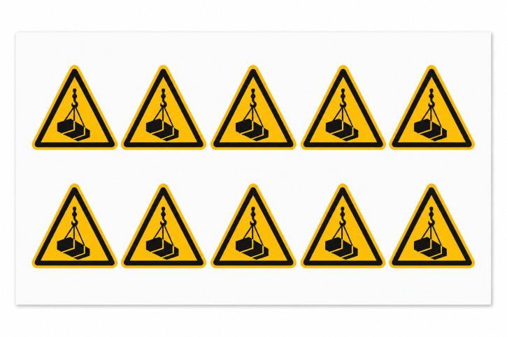 Warnschild "Warnung vor schwebender Last" 50 mm / 10 Stück auf Bogen