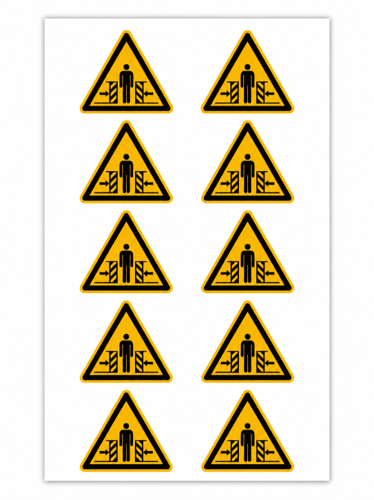 Warnschild "Warnung vor Quetschgefahr" nach DIN EN ISO 7010 (W019) | 50 mm - 10 Stück auf Bogen