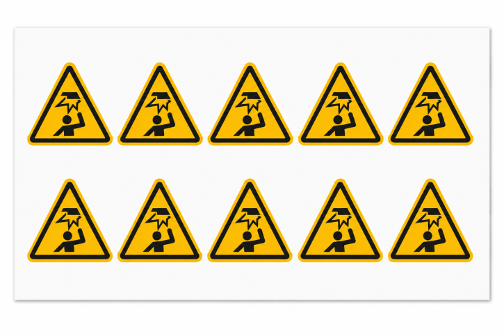 Warnschild "Warnung vor Hindernissen im Kopfbereich" SL Ø 50 mm / 10 Stück auf Bogen