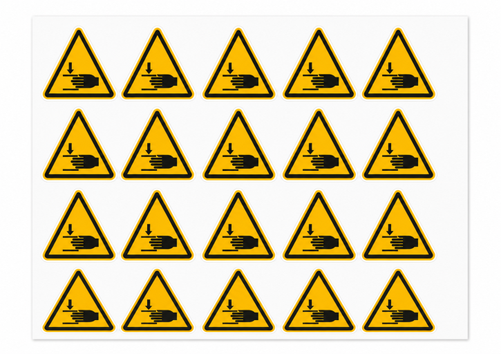 Warnschild „Warnung vor Handverletzungen" – W024 nach DIN EN ISO 7010 25 mm - 20 Stück auf Bogen