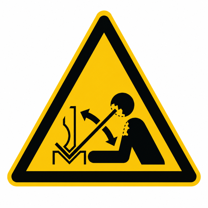 Warnschild „Warnung vor hochschnellendem Werkstück in einer Presse" – W032 nach DIN EN ISO 7010