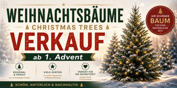 Werbebanner 200 × 100 cm – Standardmotiv | Optional individuell gestaltbar | Weihnachtsbaumverkauf
