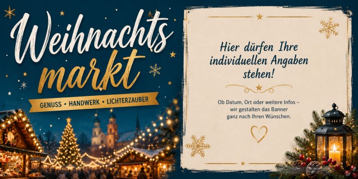 Werbebanner 200 × 100 cm – Standardmotiv | Optional individuell gestaltbar | Weihnachtsmarkt