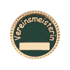 Schützenabzeichen "Vereinsmeisterin" mit Sicherheitsnadel / gold-grün