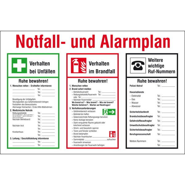 Aushang - Notfall- und Alarmplan 600 x 400 mm