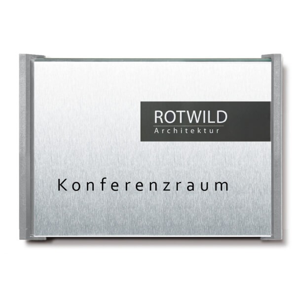 BOX Türschild grau in Edelstahloptik mit einer Abdeckung aus Sicherheitsglas / 15,4 × 11,0 cm / BO6000