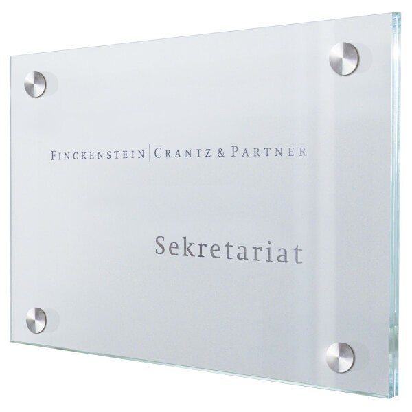 CRISTALLO Türschild rahmenlos aus 2 x 4 mm Sicherheitsglas mit hochwertigen Edelstahlhaltern / 15 x 20 cm / CR2904