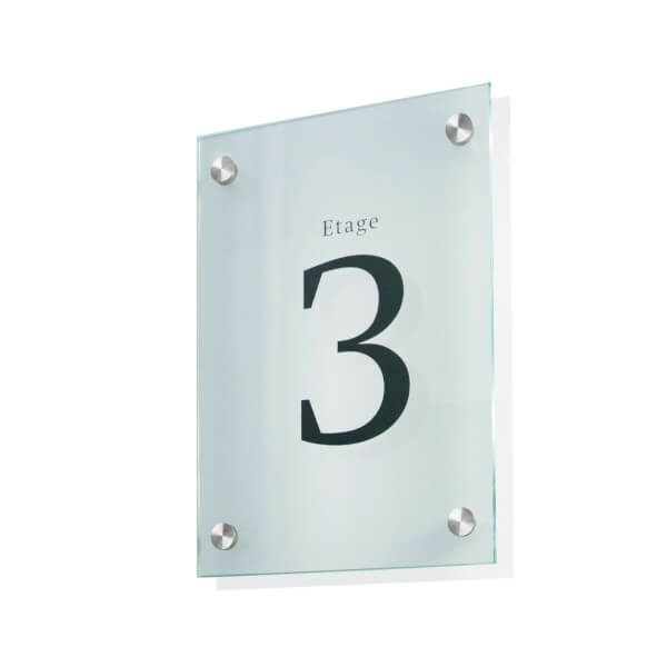 CRISTALLO Türschild rahmenlos aus 2 x 4 mm Sicherheitsglas mit hochwertigen Edelstahlhaltern / 42 x 20 cm / CR2925