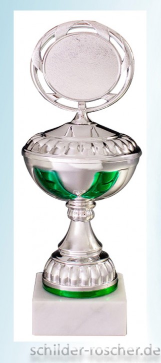 Pokal silber-grün, Höhe 23,2cm E1467