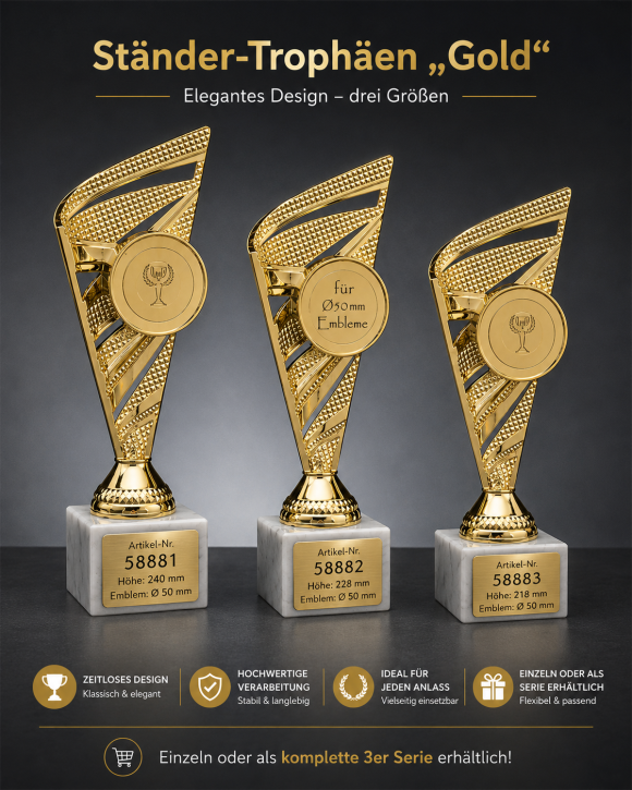 3er Pokalserie "Ständer-Trophäen" in GOLD 58880 3er Serie (gold)