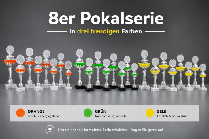 8er-Pokalserie mit Deckel in modernen Farbkombinationen
