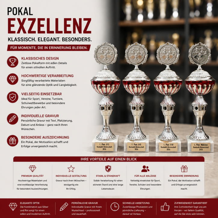 Pokal "E1331" – stilvoller Siegerpokal in silber-rot