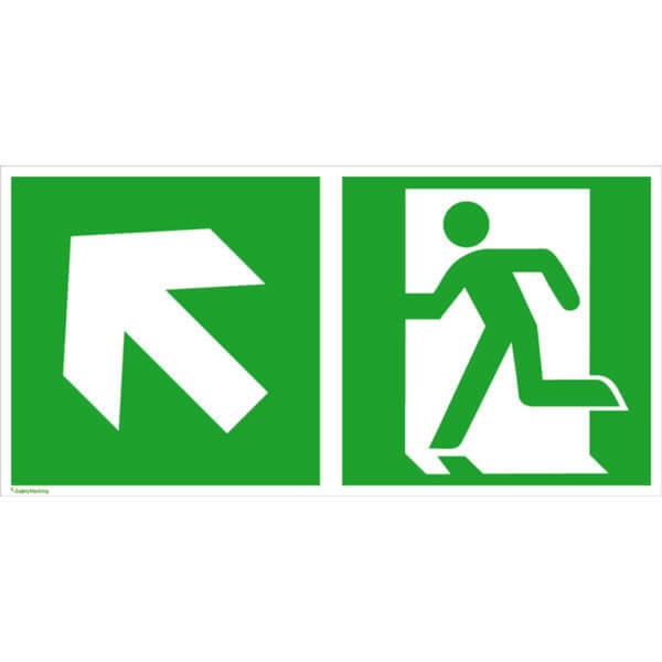 Fluchtwegschild - langnachleuchtend Notausgang links mit Zusatzzeichen: Richtungsangabe links aufwärts