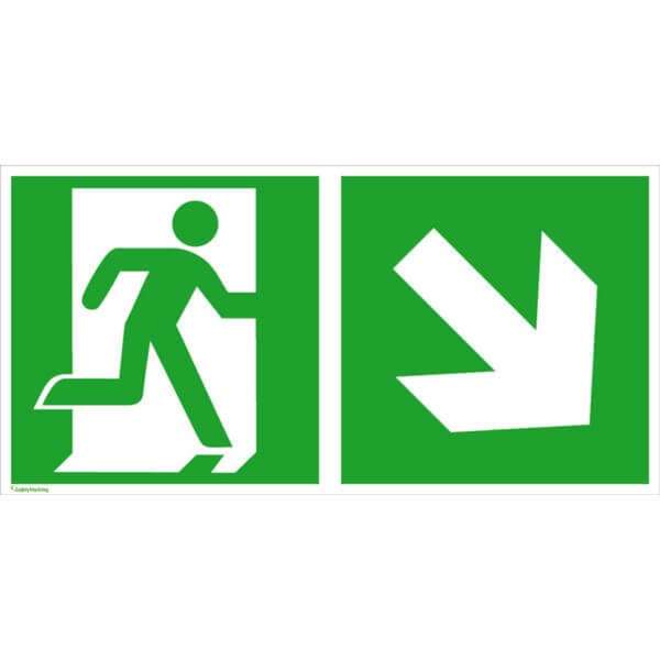 Fluchtwegschild - langnachleuchtend Notausgang rechts mit Zusatzzeichen: Richtungsangabe rechts abwärts