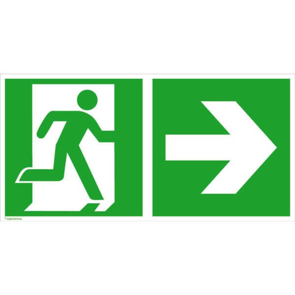 Fluchtwegschild - langnachleuchtend Notausgangrechts mit Zusatzzeichen: Richtungsangabe rechts