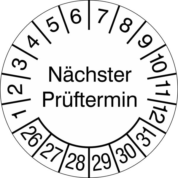 Prüfplaketten "Nächster Prüftermin" 30 mm auf Rolle – 500 Stück – UV-beständig
