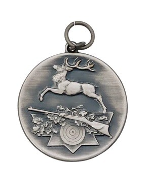 Medaille "Jagen / Springender Hirsch", altsilber mit Öse & Ring Ø 39 mm, 12540-31