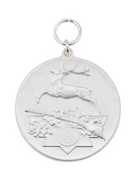 Medaille "Jagen / Springender Hirsch" , versilbert mit Öse & Ring Ø 39 mm, 12540-21