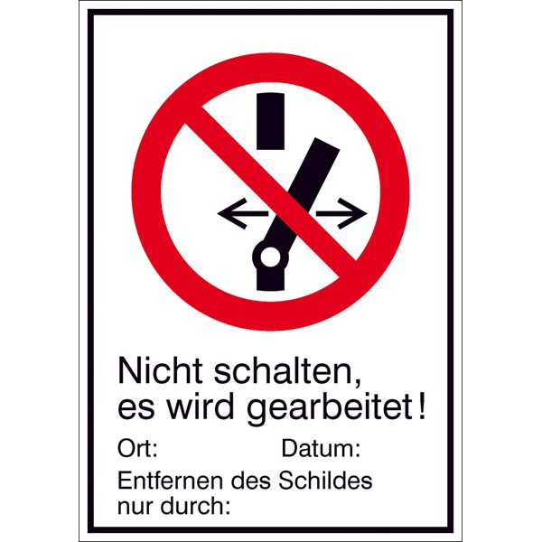 Schild „Nicht schalten, es wird gearbeitet!“ – Magnetfolie 131 × 185 mm