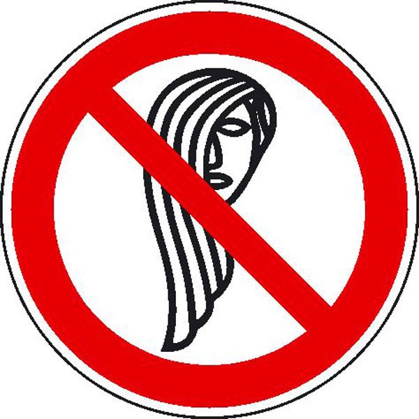 Verbotsschild "Bedienung mit langen Haaren verboten"  Ø 50 mm / 6 Stück auf Bogen