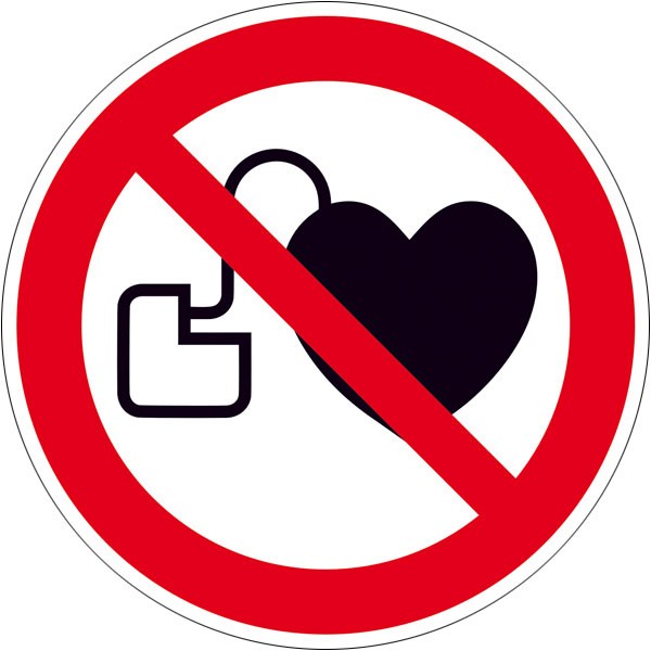 Verbotsschild "Kein Zutritt für Personen mit Herzschrittmachern oder implantierten Defibrillatoren"