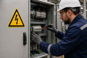 Warnschild „Warnung vor elektrischer Spannung“ nach DIN EN ISO 7010 (W012)