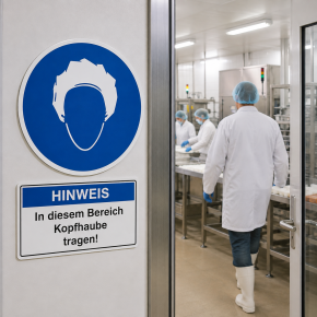 Gebotsschild „Kopfhaube tragen“ – Folienaufkleber Ø 100 mm