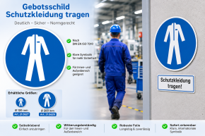 Gebotsschild „Schutzkleidung tragen“ M010 – Folienaufkleber Ø 100 oder 200 mm