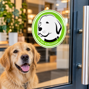 Hunde willkommen Aufkleber „Ich bin willkommen“ – Ø 10 cm