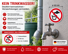 Verbotsschild „Kein Trinkwasser" – Folienaufkleber Ø 100 mm