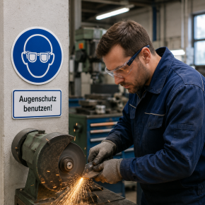 Gebotsschild „Augenschutz benutzen“ M004 – Folienaufkleber Ø 100 oder 200 mm