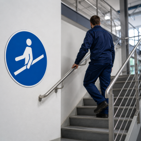 Gebotsschild „Handlauf benutzen“ – Folienaufkleber Ø 200 mm