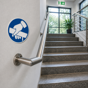 Gebotsschild "Handlauf benutzen" Folienschild Ø 100 mm 3009