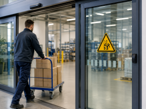Warnschild „Warnung vor automatisch schließender Tür" – ISO 7010 W018