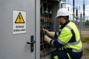 Warn-Kombischild „Achtung! Drähte erden!" – Sicherheitskennzeichnung für elektrische Anlagen