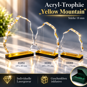 Acryl-Trophäe "Yellow Mountain" mit hochwertigem Feinschliff 18 mm Stärke 203 x 191 mm (33352)