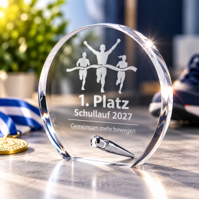 Acryl-Trophäe „Rund“ mit Metallstift & optionaler Gravur